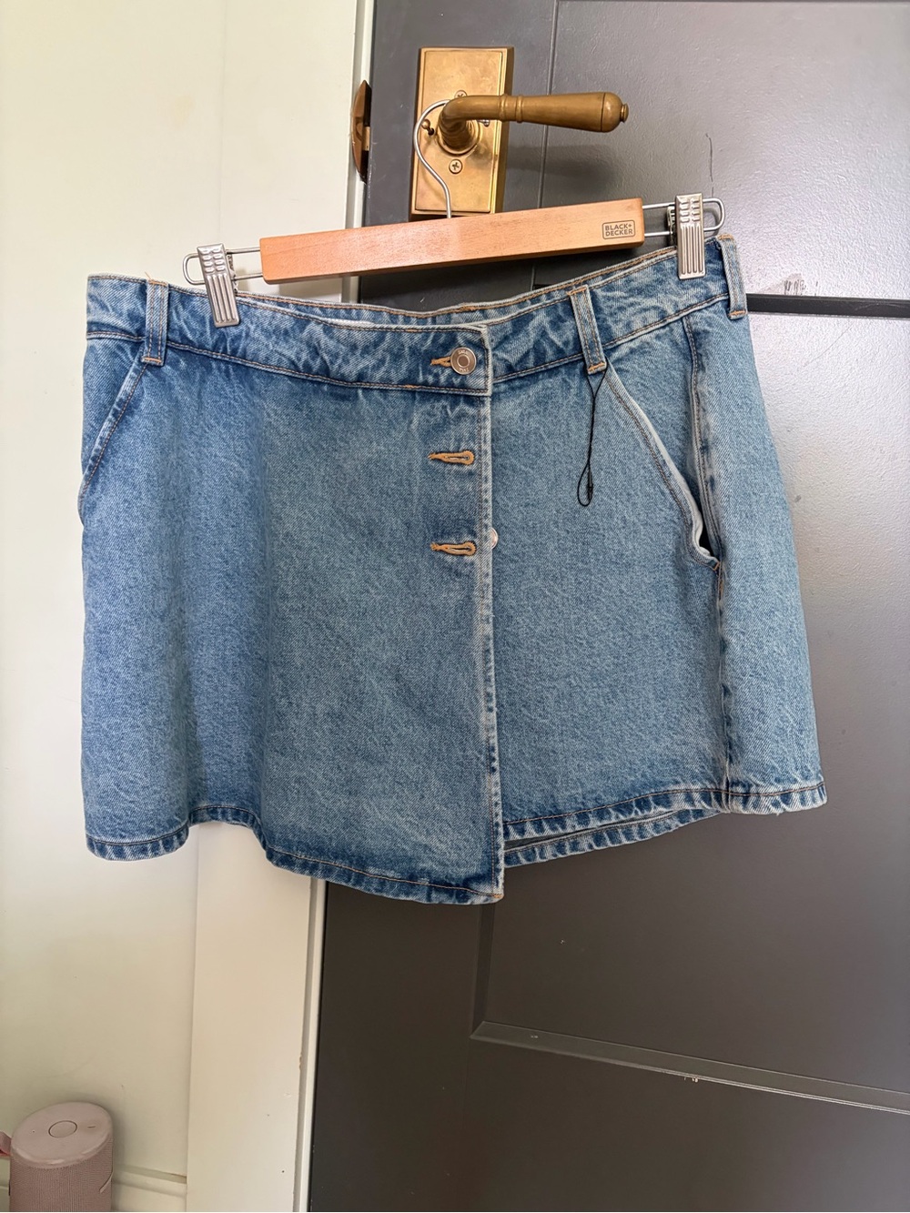 Denim Button-Front Mini Skort - Medium Wash